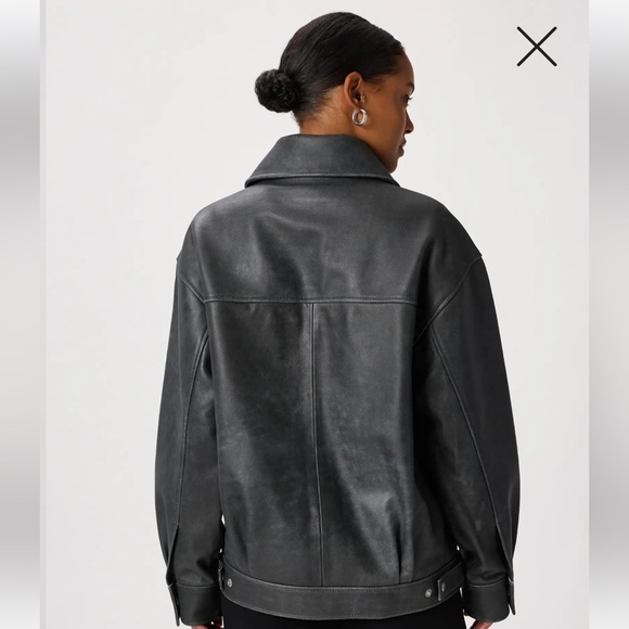 Quince 100% Leather Oversized Bomber Jacket Color: Distressed Black - Picture 6 of 9